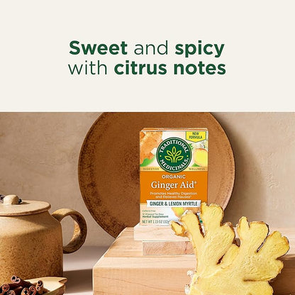 Traditional Medicinals Tea, Organic Ginger Aid, Promotes Healthy Digestion, 16 Tea Bags