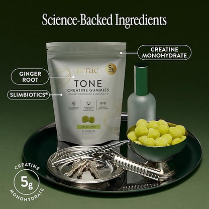 Arrae Tone Gummies – Creatine Monohydrate 5g for Women – Support Lean Muscle, Strength & Recovery – Hormone-Friendly Muscle Toning Supplement – Sour Green Apple Flavor – 60 Count (Sour Green Apple)