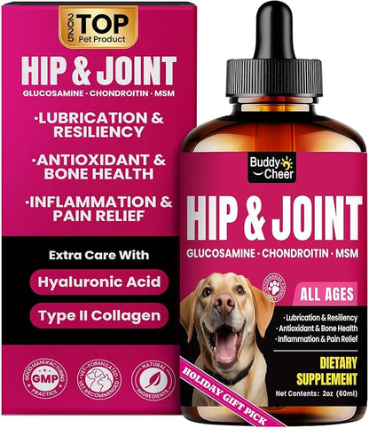 Glucosamine for Dogs, Liquid Hip and Joint Supplement, Chondroitin Drops for Dogs, Joint Drops for Dog, Dog Supplement for Mobility Pain Relief - 60ml