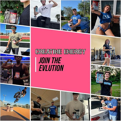Evlution Nutrition Creatine Energy - Supports Muscle Growth, Boosts Energy, Endurance & Cognition - 5g Pure Creatine Monohydrate Per Serving - B + C Vitamin Complex - 30 Servings - Pink Lemonade