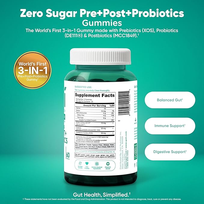 Goli Zero Sugar 6 Pack Bundle - World's First 3-in-1 Pre, Post, Probiotic, Apple Cider Vinegar with Vitamin B12 and Probiotics to Address Bloating, Ashwagandha & L-Theanine, Vitamin D Gummies