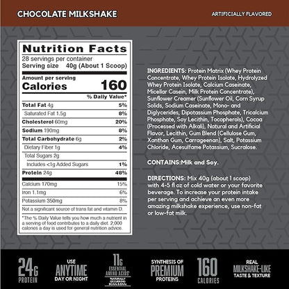 BSN SYNTHA-6 EDGE Protein Powder, Chocolate Flavored Powder with Hydrolyzed Whey, Micellar Casein, for Muscle Gain, Low Sugar, 24g Protein, Chocolate Milkshake, 28 Servings, 2.47 Pound (Pack of 1)