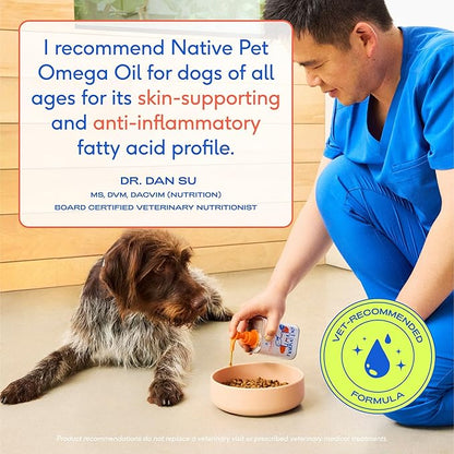 Native Pet Omega 3 Fish Oil for Dogs & Cats – Wild Alaskan Salmon Oil for Dogs Skin and Coat, Supports Joints, Heart & Shedding – Fast-Absorbing Omega 3 6 9 Liquid Supplement – 16oz