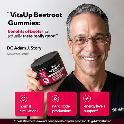 VitaUp Beet Root Gummies – Beetroot Supplement with CoQ10, Grape Seed, Vitamin C, B12 & B3 – Nitric Oxide Gummies for Circulation Support – Beet Supplement for Energy & Immune Support – 60 Beets Chews