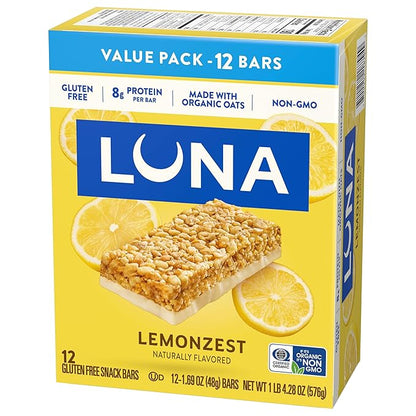 LUNA Bar - LemonZest Flavor - Gluten Free Snack Bars - Non-GMO - Protein Bars - Made with Organic Oats - Value Pack (12 Pack)