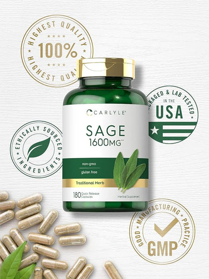 Carlyle Sage Supplement | 180 Capsules | High Potency | Non-GMO, Gluten Free