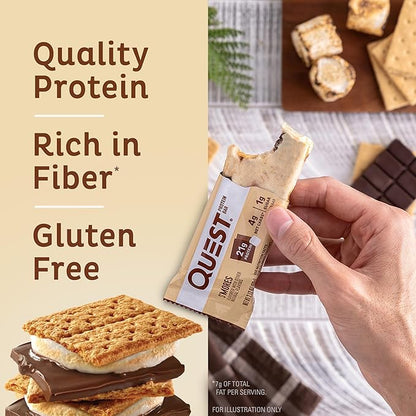 Quest Nutrition S'mores Protein Bar, 21g Protein, 4g Net Carbs, 1g Sugar, Gluten Free, Keto Friendly, 4 Count
