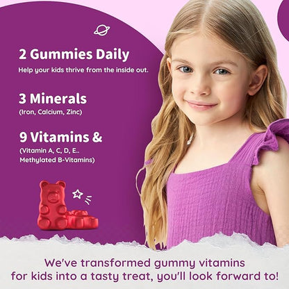 Iron Supplement Gummies for Kids - with Calcium, Zinc, Kids Multivitamin with Iron Gummies - Immune Support, Blood Builder & Energy Support for Iron Deficiency, Anemia, Vegan - 60 Count Grape Flavor