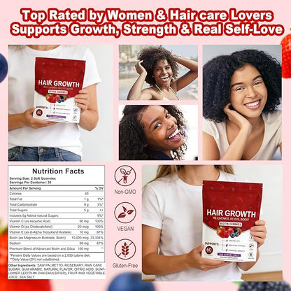 Lumin Hair Growth Gummies – Daily Hair Nourishment with Biotin, Collagen & Botanical Extracts – Supports Thicker, Stronger & Healthier-Looking Hair – Mixed Berry Flavor, 60 Gummies
