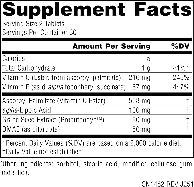 Source Naturals Skin Eternal Tablet with DMAE, LIPOIC Acid, & C Ester - 60 Tablets