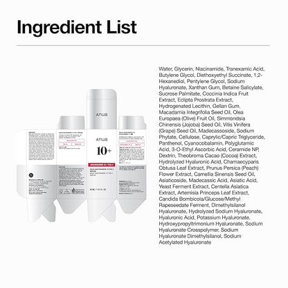 Anua Niacinamide 10 + TXA 4 Serum, Dark Spot Care, Hyaluronic Acid, Tranexamic Acid, Lightweight & Hydrating All-in-One Daily Facial Serum for Glass Skin, Korean Skincare, 1.01 fl.oz