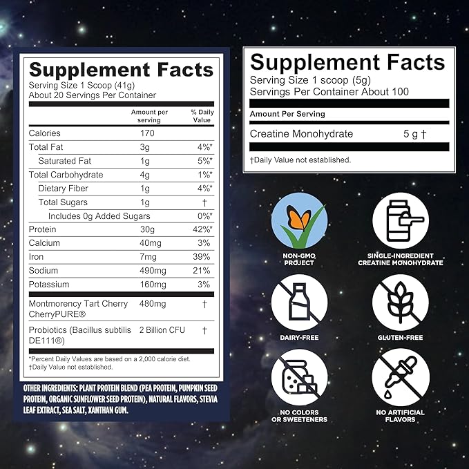 Vega Creatine Monohydrate Powder 17.6oz (100 Servings) & Vega Sport Protein & Recovery Vanilla Protein Powder 1.8lbs - Plant-Based Protein and Muscle Support