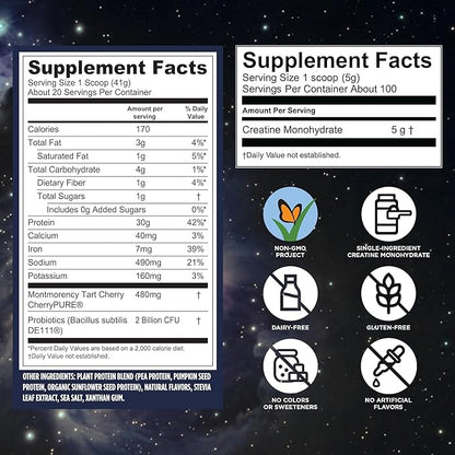 Vega Creatine Monohydrate Powder 17.6oz (100 Servings) & Vega Sport Protein & Recovery Vanilla Protein Powder 1.8lbs - Plant-Based Protein and Muscle Support