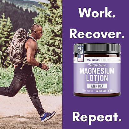 Magnum Solace Nighttime Magnesium Lotion with Arnica – Highly Concentrated Magnesium for Muscles & Joints – Apply to Legs or Feet Before Bed – Skin-Friendly