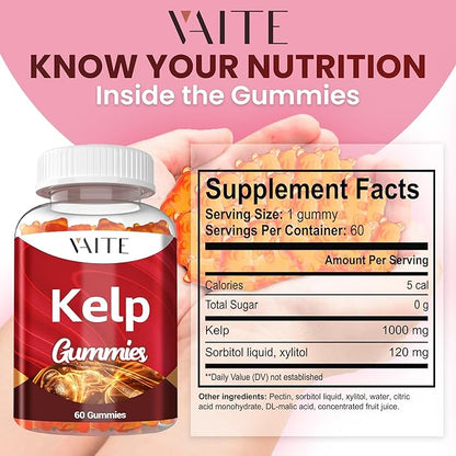Kelp Supplement 1000mg – Iodine Formula with Fucus, Marine Trace Minerals, Seaweed-Derived Plant-Based Gummies, Vegan-Friendly, Gluten-Free, Non-GMO, 60 Chewables for Women and Men, Daily Use