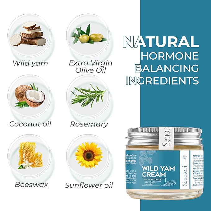 Natural Wild Yam Cream for Hormone Balance, PMS & Menopause Relief, Hot Flashes & Night Sweat Support; Smooth Fast-Absorbing Moisturizer – 2oz, Gift for Mother (2 oz, Unscented)