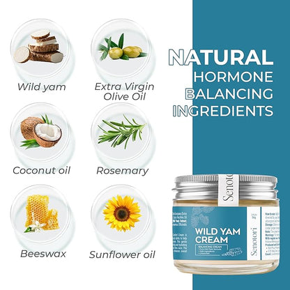 Natural Wild Yam Cream for Hormone Balance, PMS & Menopause Relief, Hot Flashes & Night Sweat Support; Smooth Fast-Absorbing Moisturizer – 2oz, Gift for Mother (2 oz, Unscented)