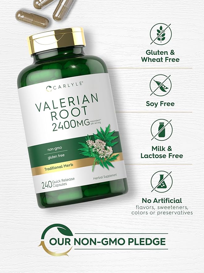 Carlyle Valerian Root Capsules | 240 Count | Herb Extract Supplement | Non-GMO, Gluten Free