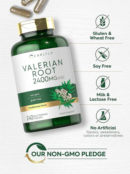 Carlyle Valerian Root Capsules | 240 Count | Herb Extract Supplement | Non-GMO, Gluten Free