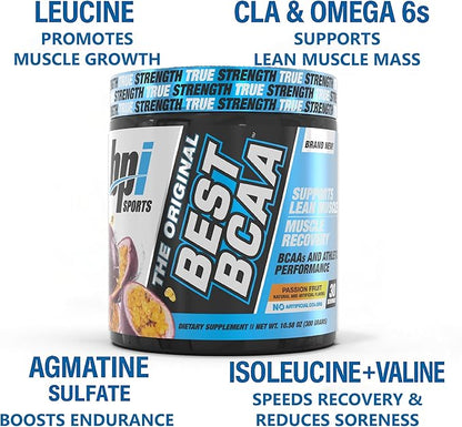 BPI Sports Best BCAA Powder - Muscle Recovery Support - Branched Chain Amino Acids | Building Blocks of Protein and Muscle - Post Workout Recovery – Hydration - Passion Fruit, 30 Servings