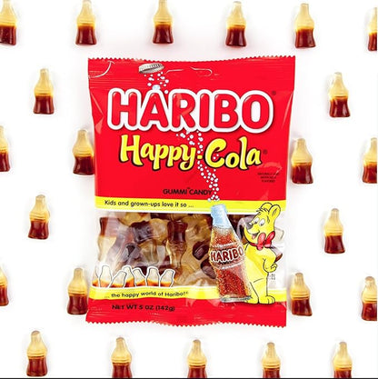 HARIBO Gummi Candy, Happy-Cola Gummy Candy Soda Bottles, 5 Ounce Share Size Bags (Pack of 12) Delicious Soft & Chewy Sweet Snacks, Classic Cola Flavor