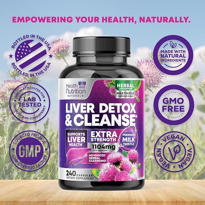 Gentle Liver Cleanse Detox & Repair Formula - Advanced Liver Support Supplement with Silymarin Milk Thistle, Dandelion Root, Artichoke Extract, Turmeric, Choline, & Beetroot - 240 Veggie Capsules