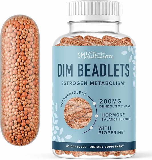 DIM Supplement 200 mg for Hormone Balance | Delayed-Release Microbeadlets | Estrogen Balance for Women & Men, Hormonal Acne Supplements, Menopause & Antioxidant Support | Vegan, Soy Free | 60 Ct.