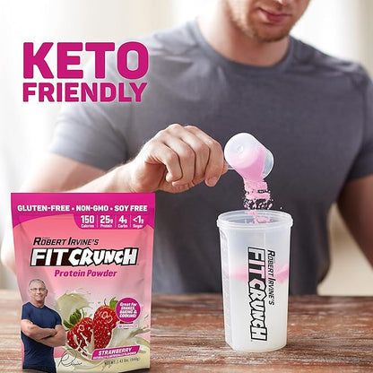 Fit Crunch Tri-Blend Whey Protein, Keto Friendly, Low Calories, High Protein, Gluten Free, Soy Free (18 Servings, Strawberry)
