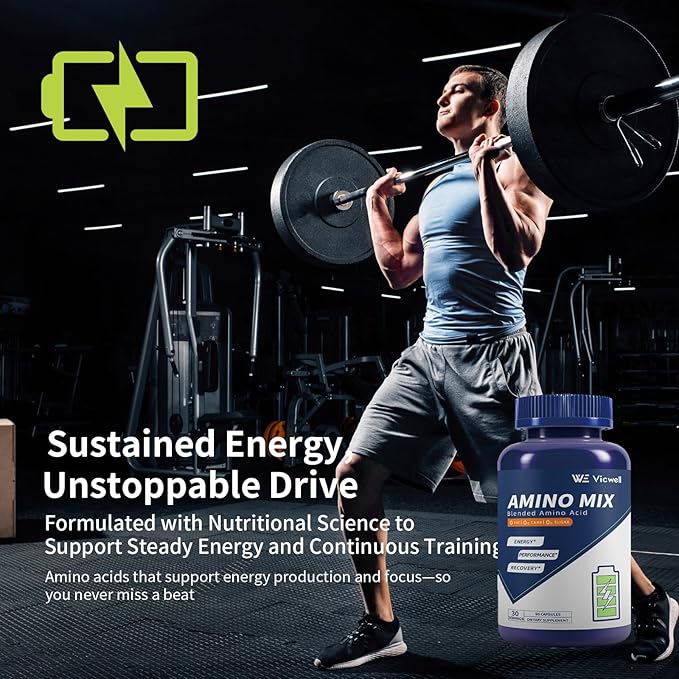Amino Acid, Supports Muscle Recovery and Lean Muscle Growth, Enhances Energy and Endurance, Contains Essential Amino Acids and BCAAs, 90 Capsules (1 Bottle)
