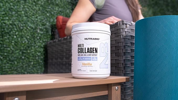 NutraBio Multi Collagen Powder- Hydrolyzed Collagen Peptides for Glowing Hair & Skin- Grass-Fed- Collagen Powder for Women and Men- 45 Servings- Vanilla
