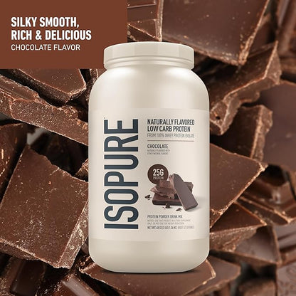 Isopure Low Carb 100% Pure Whey Isolate Protein Powder, Lactose Free, Gluten Free, with Vitamins, Chocolate, 25g Protein Per Serving, 3 Lbs, 42 Servings (Packaging May Vary)