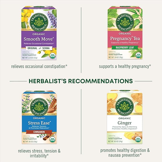 Traditional Medicinals Organic Raspberry Leaf Herbal Tea, Eases Menstrual Cramps & Supports Healthy Pregnancy - 48 Tea Bags