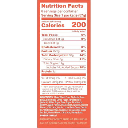 Nature's Bakery Whole Wheat Fig Bars, Peach Apricot, Vegan Snacks, Non-GMO (6 Count of 2 Ounce Bars), 12 Ounce
