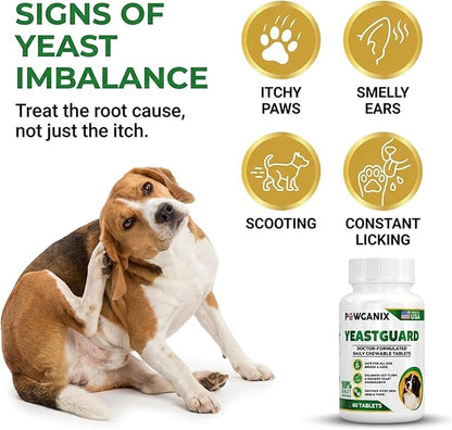 Probiotics for Dogs – Daily Support for Yeast Infection & Itchy Skin, Allergy, Paw Licking & Itchy Ears Relief – Pawganix YeastGuard Supplement (60 Chewable Tablets)