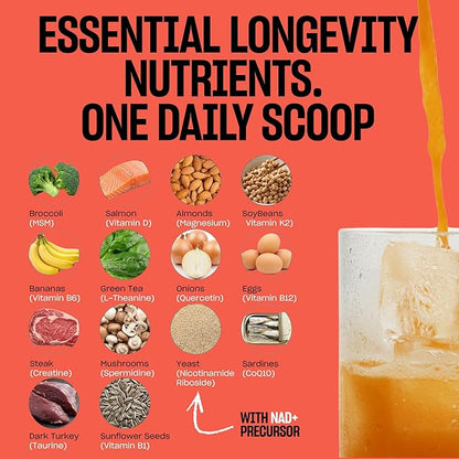Anti Aging Supplement & Longevity Mix, Nicotinamide Riboside (NR) NAD+ Support with CoQ10, Creatine & L-Theanine, Tropical Flavor Longevity Supplement Powder