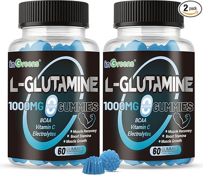 L-Glutamine Gummies 1000mg with BCAA, Potassium, Magnesium & Vitamin C, Muscle Recovery, Endurance Support & Daily Nutrition, Portable Supplement for Men＆Women, Lime Grapefruit Flavor, 120 Count