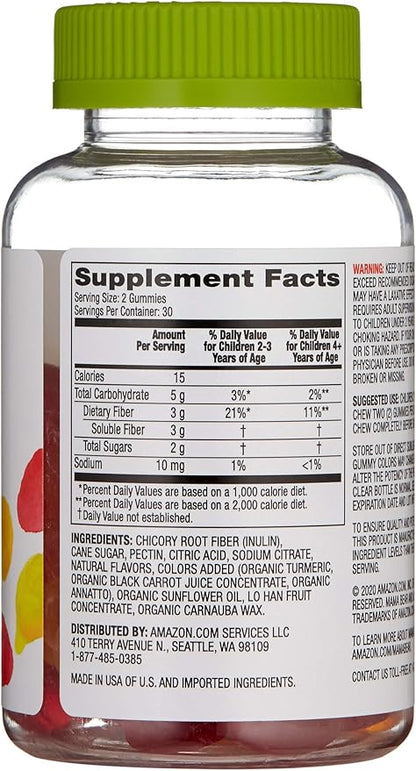 Amazon Brand - Mama Bear - Kids Fiber Gummies - Supports Digestive Health, Orange, 60 Count