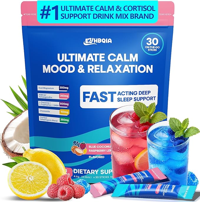 Ultimate Calm Super Cortisol Reducer Supplement Drink - Sleep Aid, Magnesium Glycinate Powder, Ashwagandha, L Theanine, Holy Basil, Vitamin D3