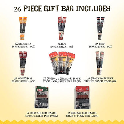 Jerky.com 26pc Meat Sticks Variety Pack | Beef Jerky Gifts for Men | Low Sugar & High Protein | Gluten Free & Keto Meat Sticks | Pork, Turkey, Ham Beef Jerky Sticks & Cheese Sticks | Birthday Gifts for Men