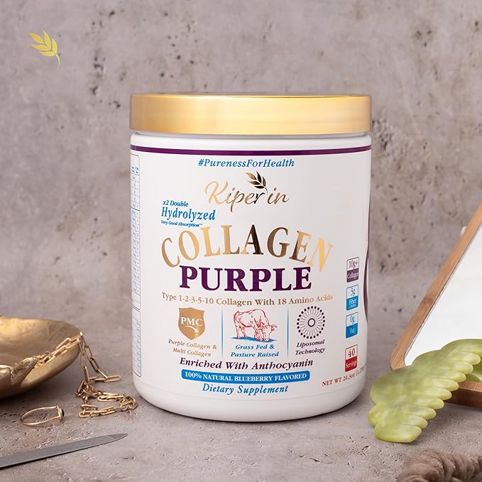 Purple & Multi Collagen Peptides Protein Powder | Clinically Proven | Liposomal Technology & Anthocyanins, Advanced with 18 Amino Acids, High Absorption Formula, 40 Servings 20.3oz