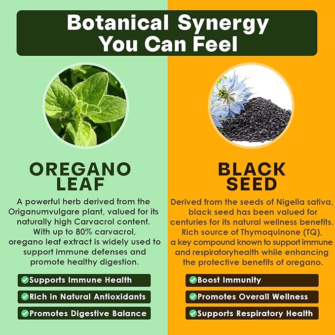 Oil of Oregano with Black Seed Oil Gummies, Elderberry & Garlic, 12-in-1 Oregano Oil Supplement w/ Vitamin C, D3 & Zinc for Immune & Respiratory Support, Aceite de Orégano Cápsulas Replacement, 60 Cts