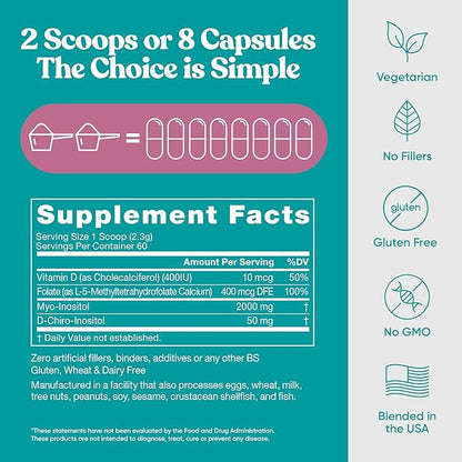 Eu Natural Regulate MAX Myo-Inositol & D-Chiro Inositol Supplement Powder for Women with Vitamin D & Folate Nutritional Support, Hormone Balance & Fertility Support, Unflavored 60 Servings