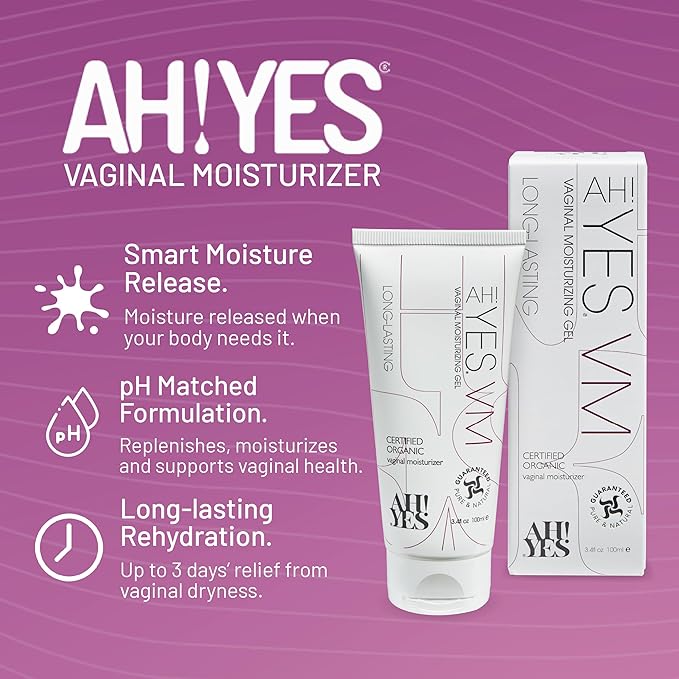 AH! YES® VM Water Based Vaginal Moisturizer | Long Lasting & Fast Acting for Vaginal Dryness & Irritation | pH Matched | Estrogen Free | Certified Organic & Natural (3.4 fl oz)