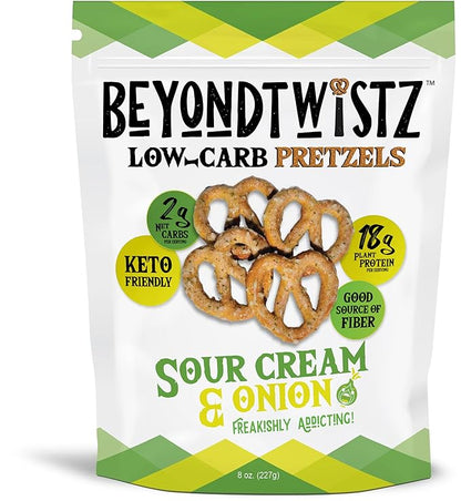 BeyondTwistz Low Carb Pretzels, Starter Pack, Keto Friendly, 2g Net Carbs, 18g Protein, Powered By HealthSense® High Fiber Wheat Flour, Family Size 8oz Bag, Pack of 4