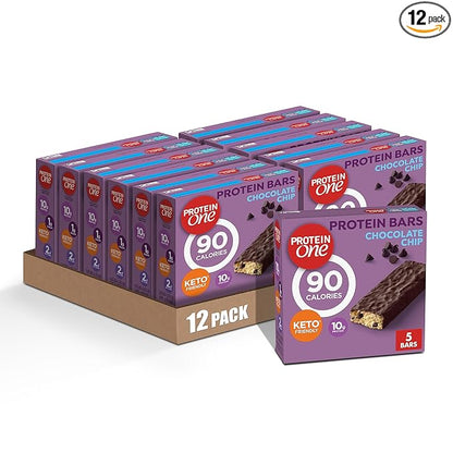 Protein One 90 Calorie Protein Bars, Chocolate Chip, Keto Friendly, 5 Ct, 4.8 oz (Pack of 12)
