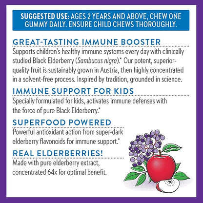 New Chapter Elderberry Gummies for Kids 2+, USDA Organic,64x Concentrated Pure Elderberry for Immune Support,Great Tasting Whole-Food Gummies, Vegan & Non-GMO, 30 ct