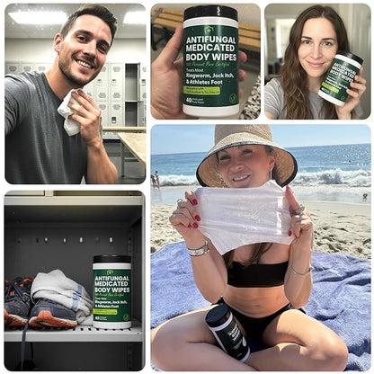 Body Wipes for Men & Women | Cleansing Body Wipes for Wrestling, Combat, Gym, Camping I Medicated with 1% Tolnaftate, Tea Tree Oil | Treats Ringworm, Jock Itch, Athlete's Foot | 40 Wipes