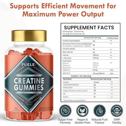 Creatine Monohydrate with L-Carnitine, Beta-Alanine, BCAAs - Enhance Performance and Recovery with Creatine Gummies and Pre Workout for Fitness and Atheletes - 5000mg Per Serving