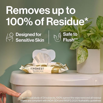 The Honest Company Hypoallergenic Flushable Wipes for Sensitive Skin, Gilded Wings, 42 Count