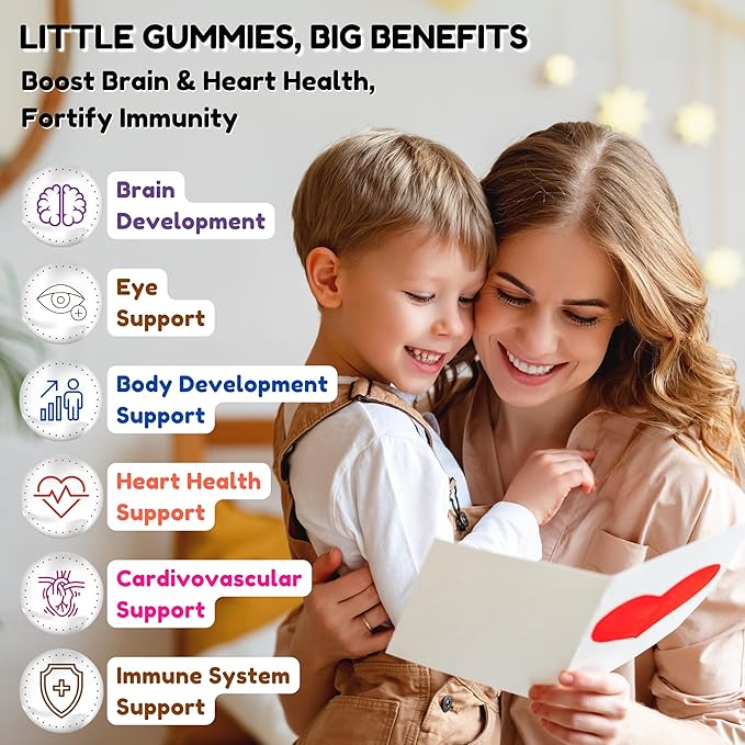 SHIFAA NUTRITION Halal Omega 3 for Kids with DHA Gummies for Brain Development, Heart & Immune Support, Plant-Based, Non-GMO, Algae-Based DHA, Gluten & Gelatin-Free Kids Omega 3 Gummies, 30 Servings